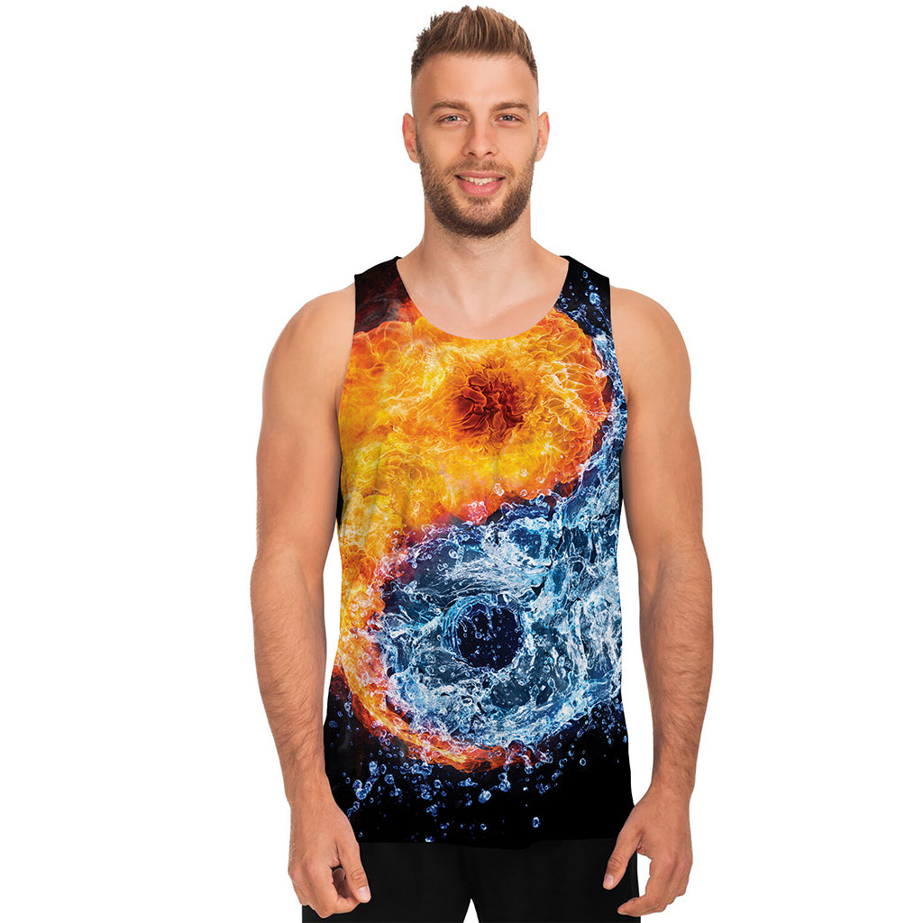Fire And Water Yin Yang Print Men's Tank Top