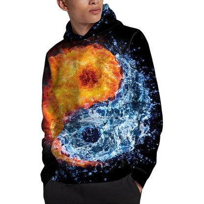 Fire And Water Yin Yang Print Pullover Hoodie