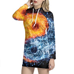 Fire And Water Yin Yang Print Pullover Hoodie Dress