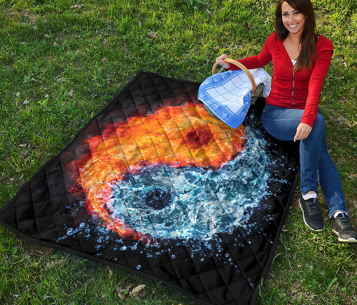 Fire And Water Yin Yang Print Quilt