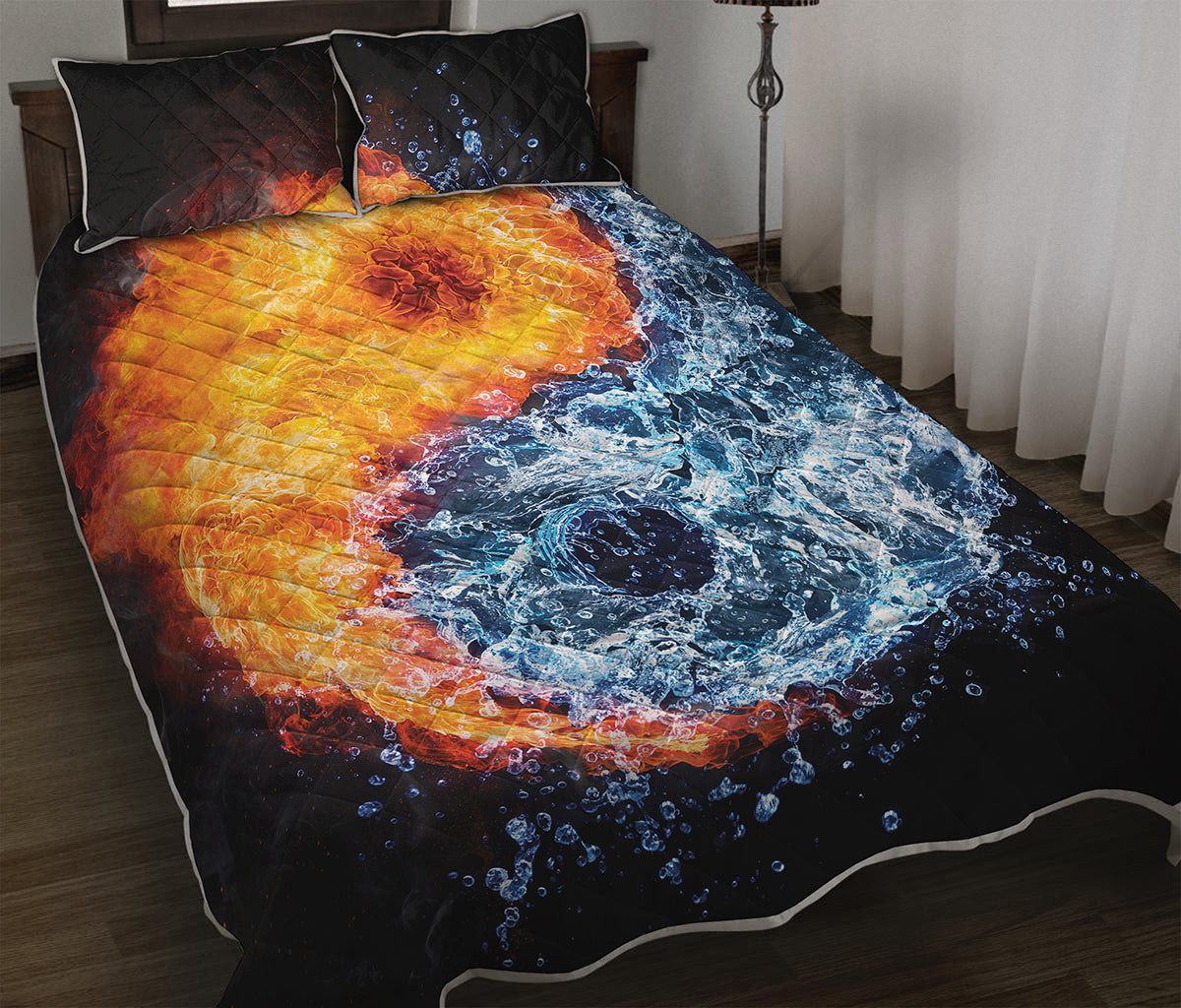Fire And Water Yin Yang Print Quilt Bed Set