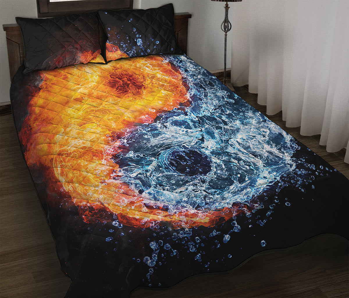 Fire And Water Yin Yang Print Quilt Bed Set