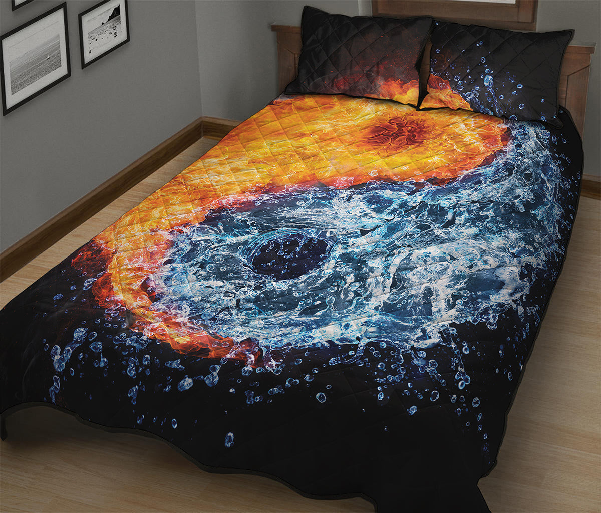 Fire And Water Yin Yang Print Quilt Bed Set
