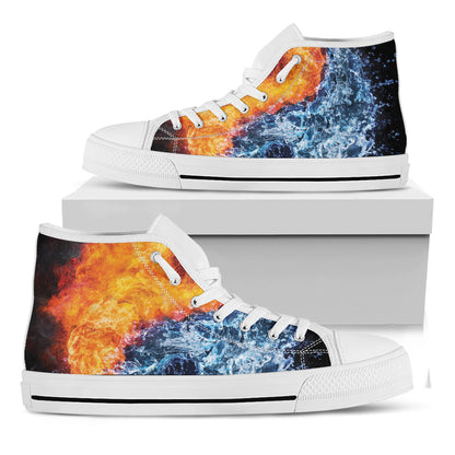 Fire And Water Yin Yang Print White High Top Shoes