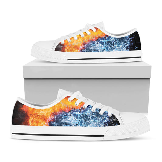 Fire And Water Yin Yang Print White Low Top Shoes