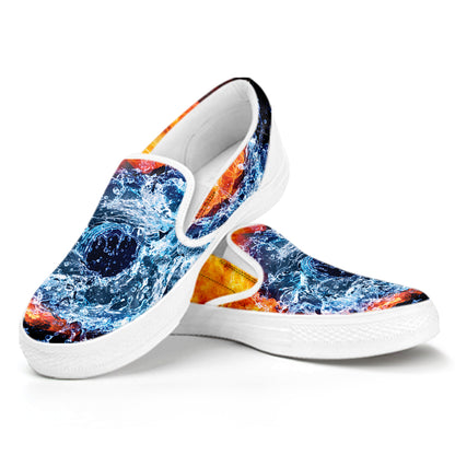 Fire And Water Yin Yang Print White Slip On Shoes