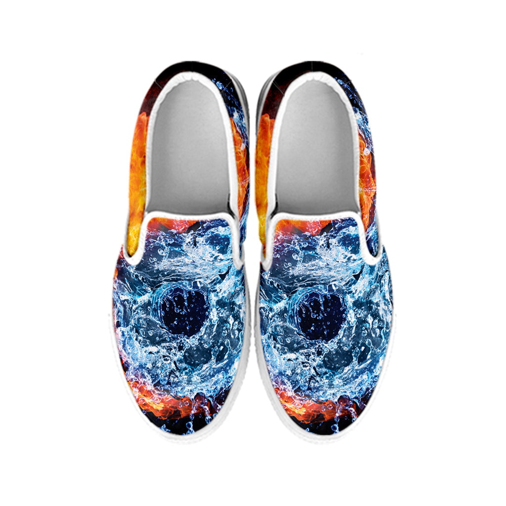 Fire And Water Yin Yang Print White Slip On Shoes