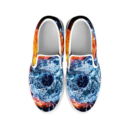 Fire And Water Yin Yang Print White Slip On Shoes