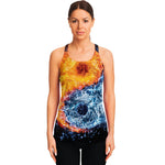 Fire And Water Yin Yang Print Women's Racerback Tank Top