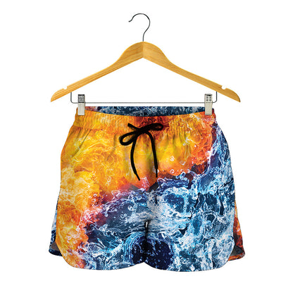 Fire And Water Yin Yang Print Women's Shorts