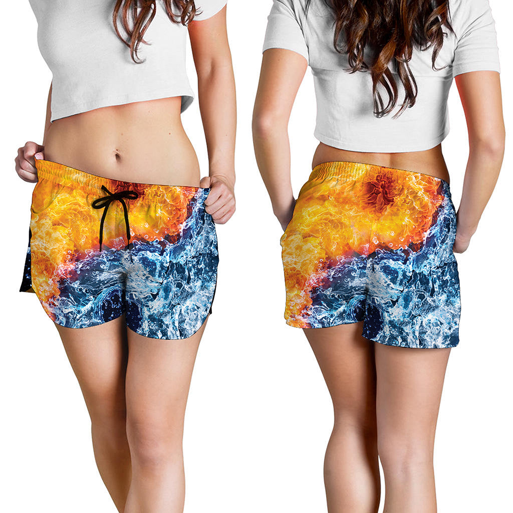 Fire And Water Yin Yang Print Women's Shorts