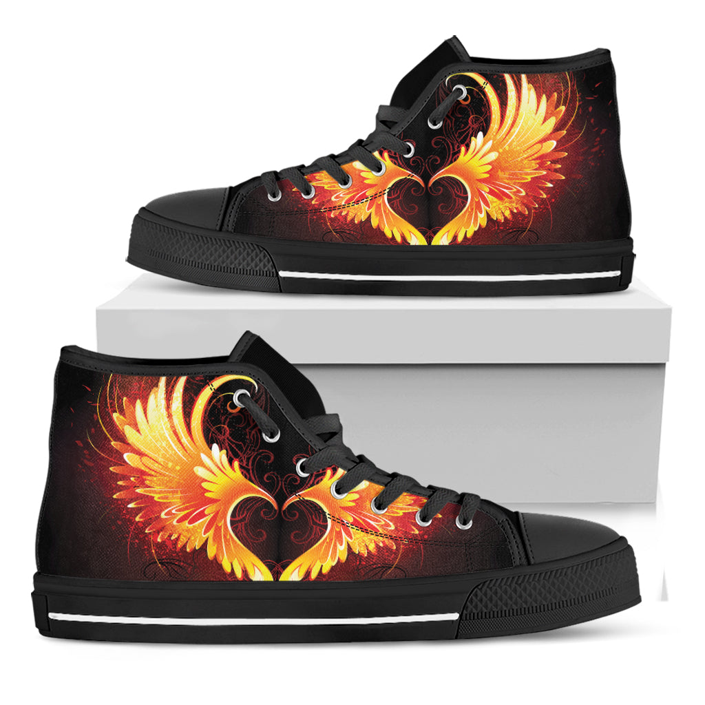 Fire Angel Wings Print Black High Top Shoes