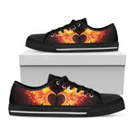 Fire Angel Wings Print Black Low Top Shoes 