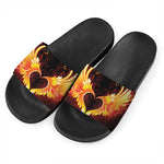 Fire Angel Wings Print Black Slide Sandals