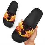 Fire Angel Wings Print Black Slide Sandals