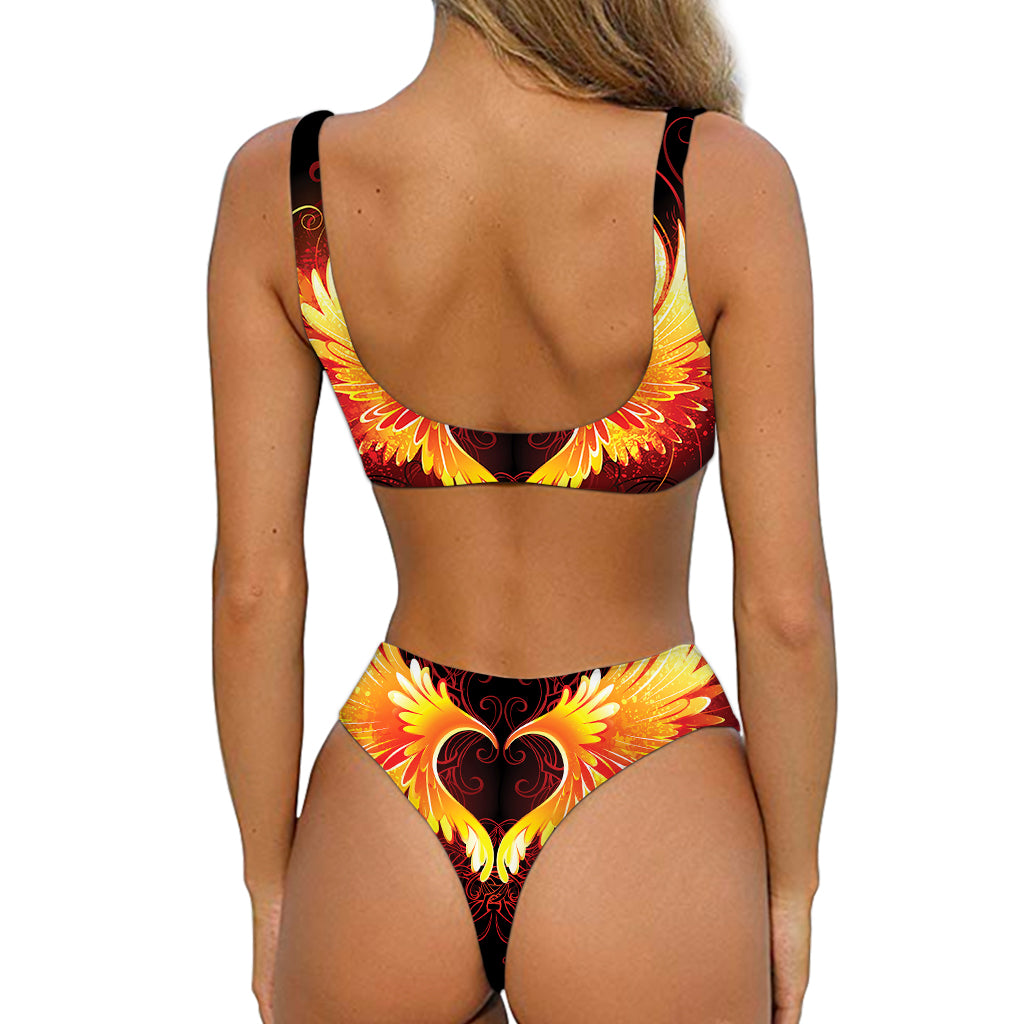 Fire Angel Wings Print Front Bow Tie Bikini