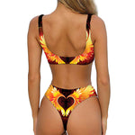 Fire Angel Wings Print Front Bow Tie Bikini