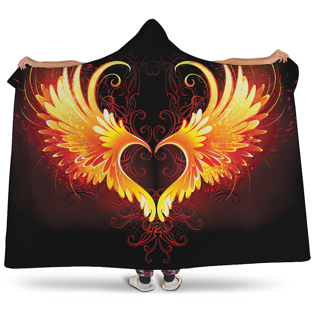 Fire Angel Wings Print Hooded Blanket