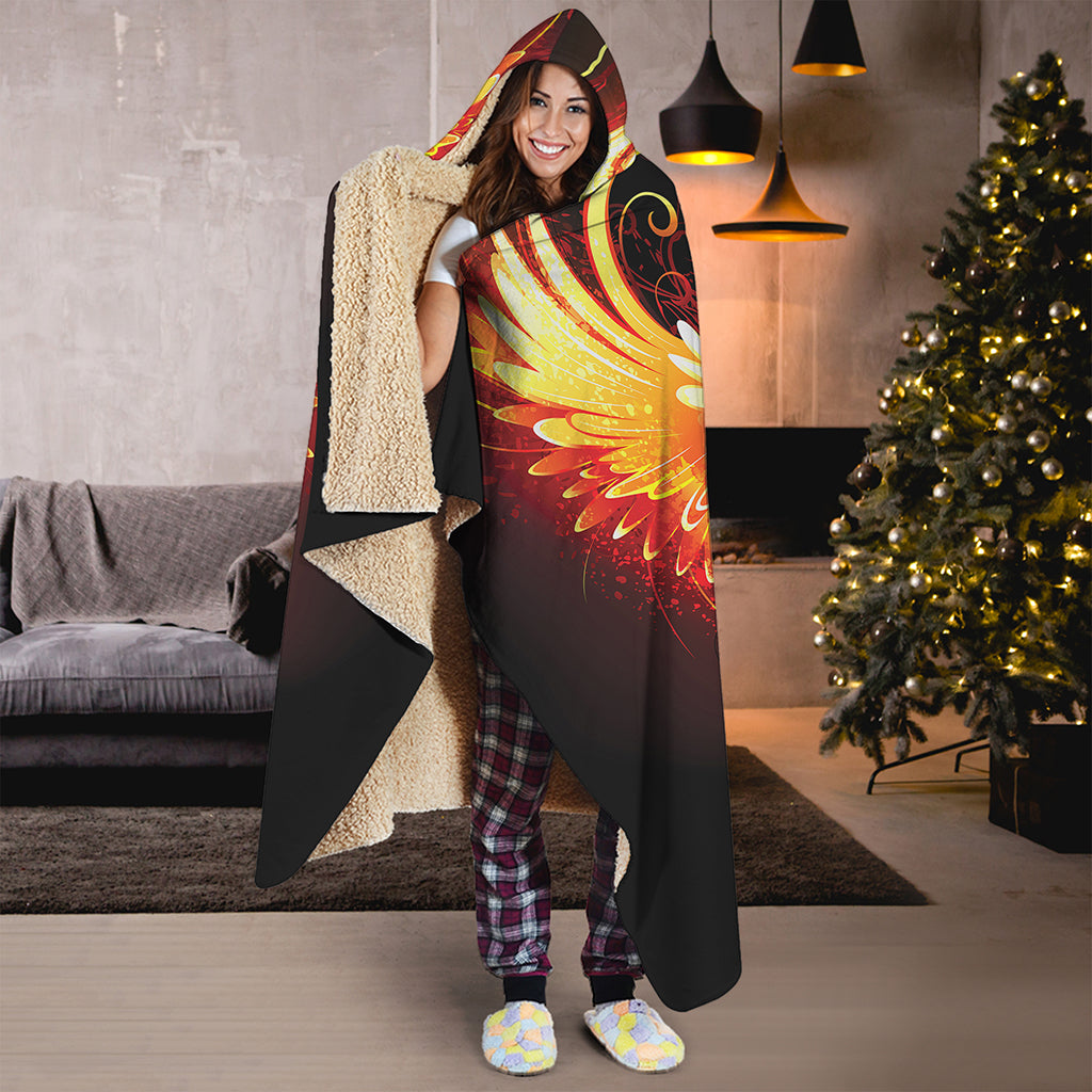 Fire Angel Wings Print Hooded Blanket