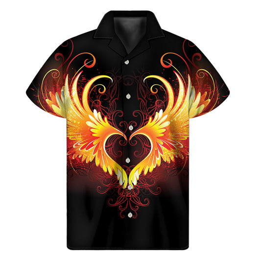 Fire Angel Wings Print Men's Short Sleeve Shirt