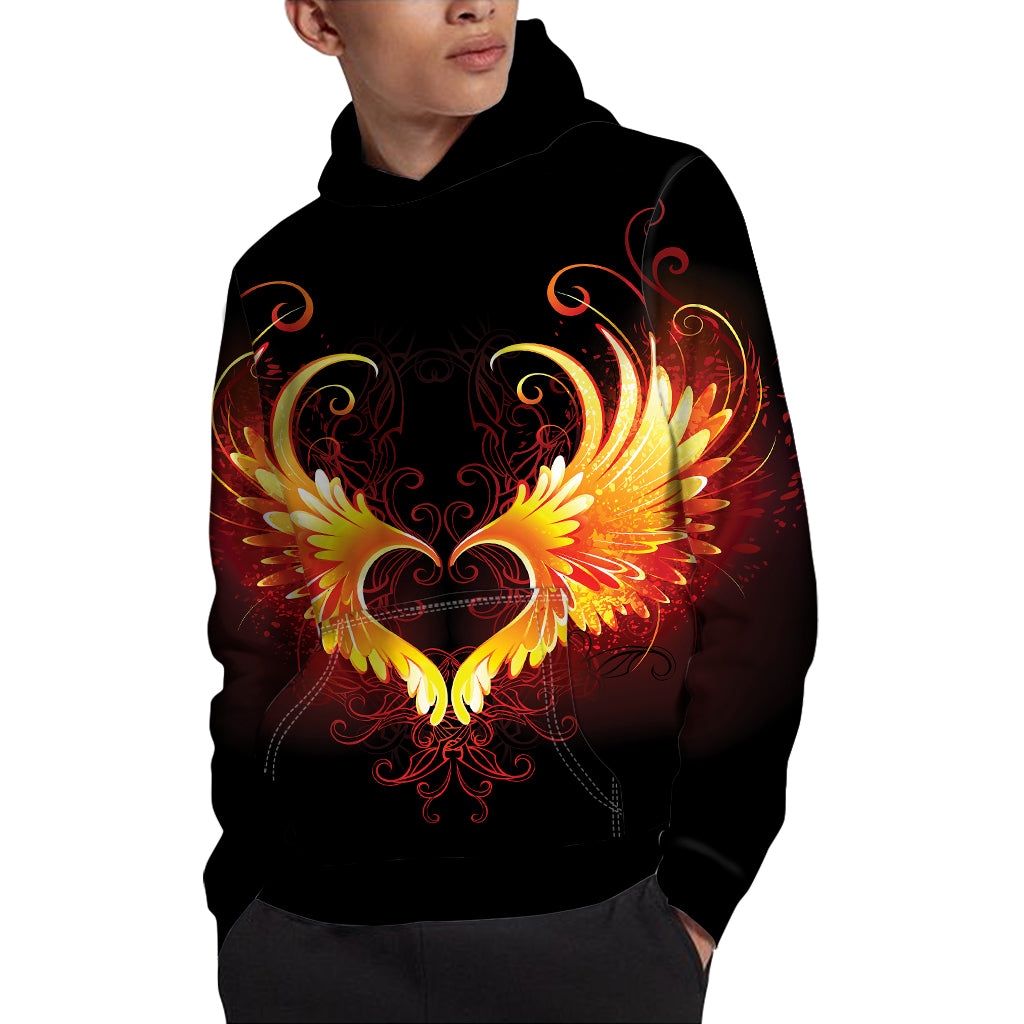 Fire Angel Wings Print Pullover Hoodie