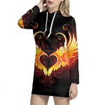Fire Angel Wings Print Pullover Hoodie Dress
