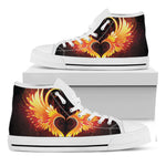 Fire Angel Wings Print White High Top Shoes
