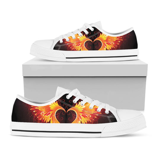 Fire Angel Wings Print White Low Top Shoes
