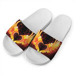 Fire Angel Wings Print White Slide Sandals