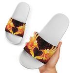 Fire Angel Wings Print White Slide Sandals