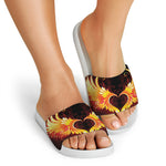 Fire Angel Wings Print White Slide Sandals