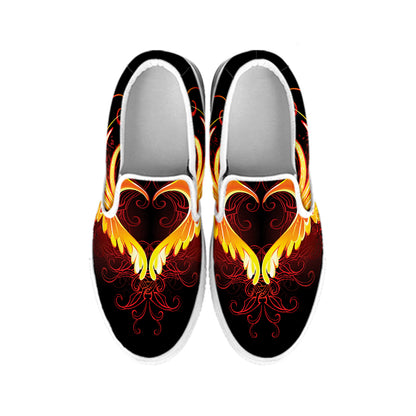Fire Angel Wings Print White Slip On Shoes