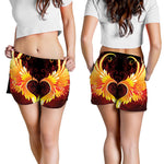 Fire Angel Wings Print Women's Shorts