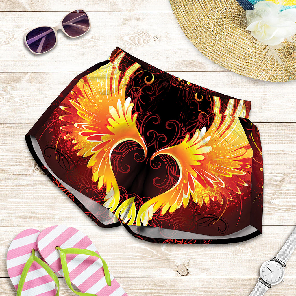 Fire Angel Wings Print Women's Shorts
