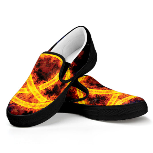 Fire Celtic Knot Print Black Slip On Shoes