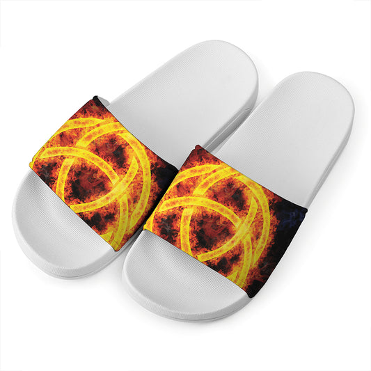 Fire Celtic Knot Print White Slide Sandals