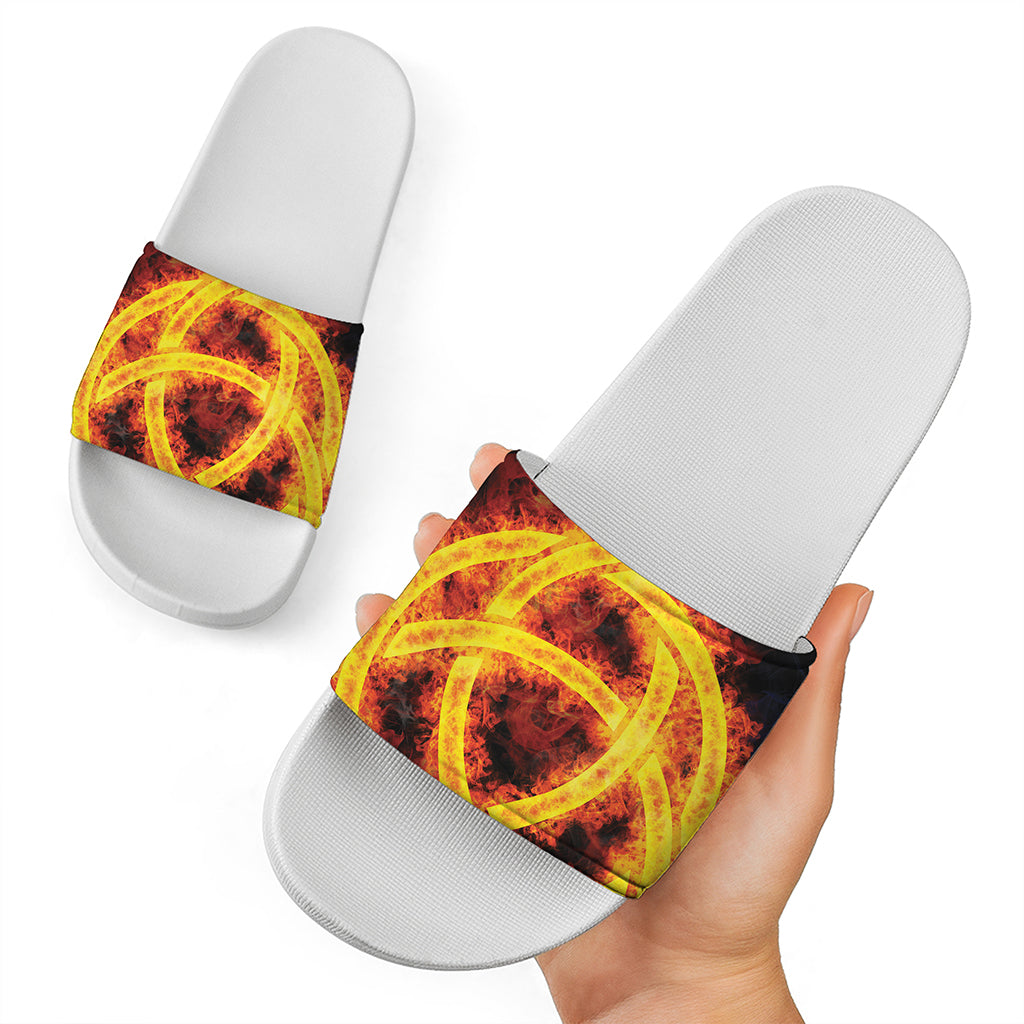 Fire Celtic Knot Print White Slide Sandals