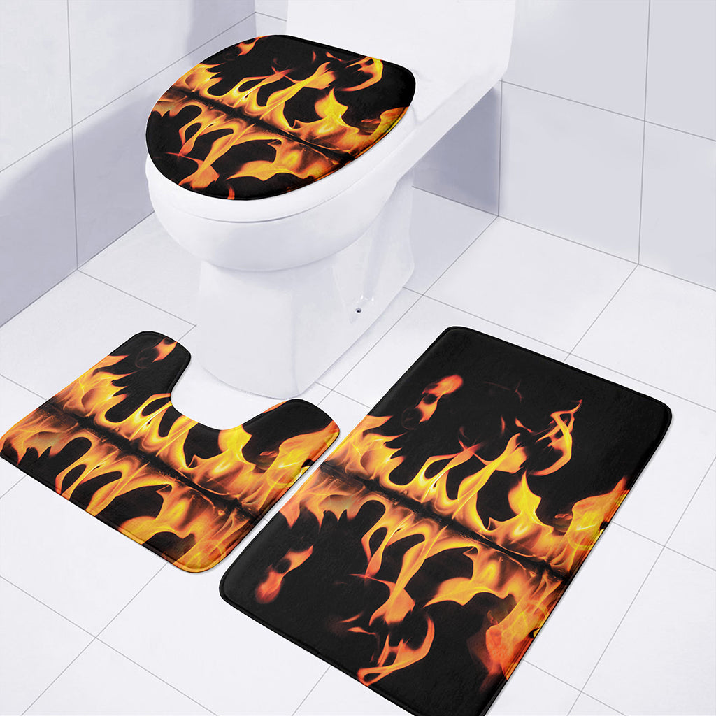 Fire Flame Burning Print 3 Piece Bath Mat Set