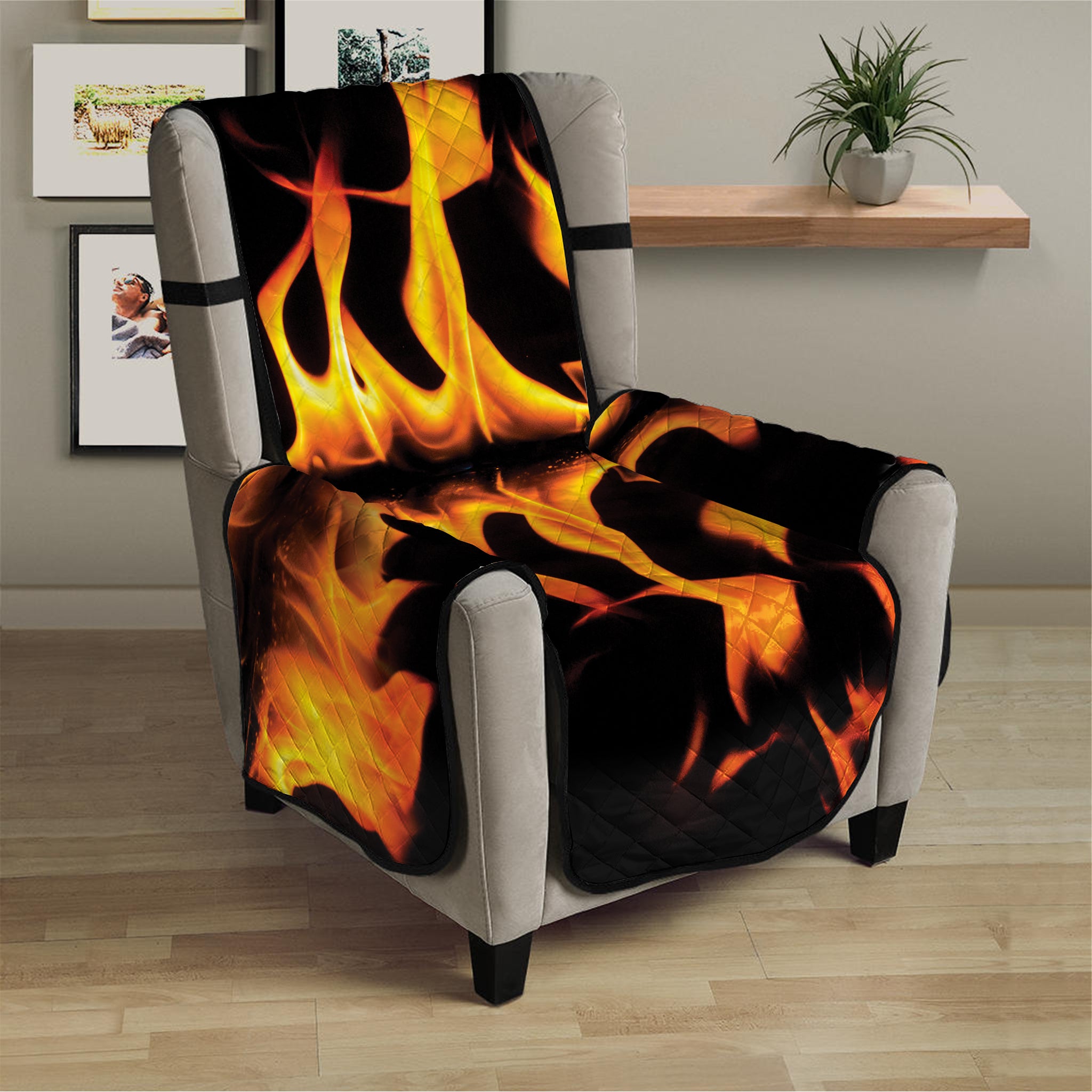 Fire Flame Burning Print Armchair Protector