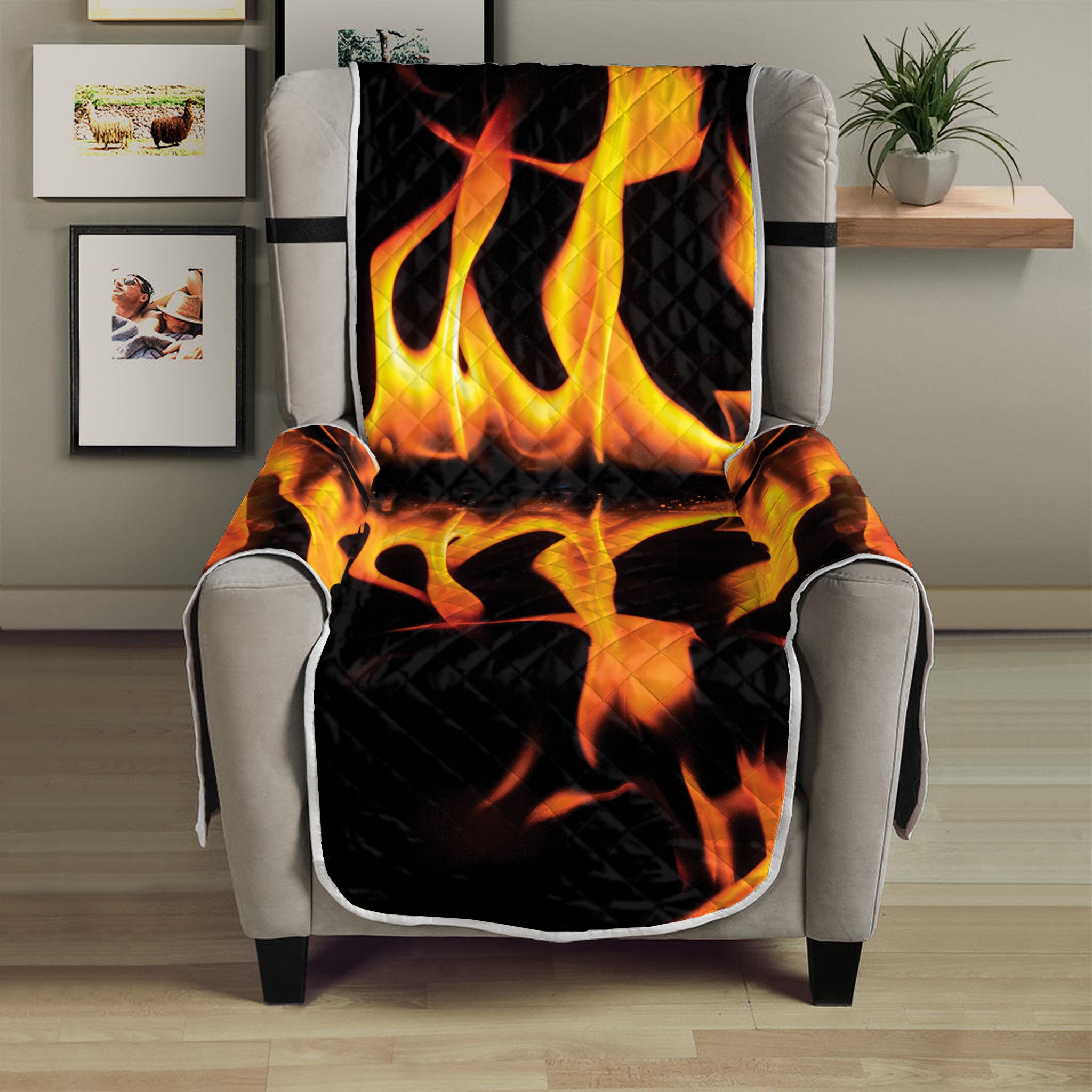 Fire Flame Burning Print Armchair Protector