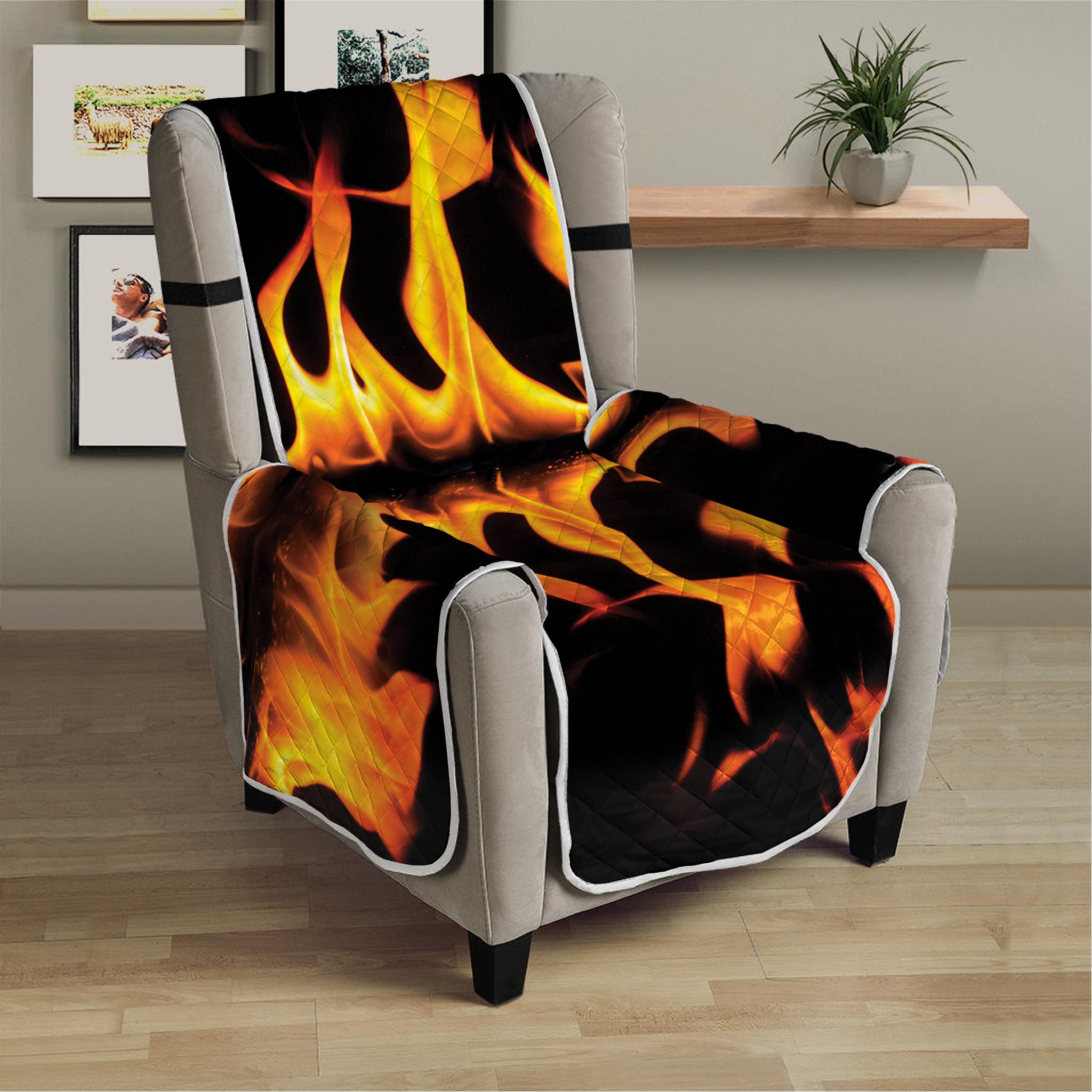 Fire Flame Burning Print Armchair Protector