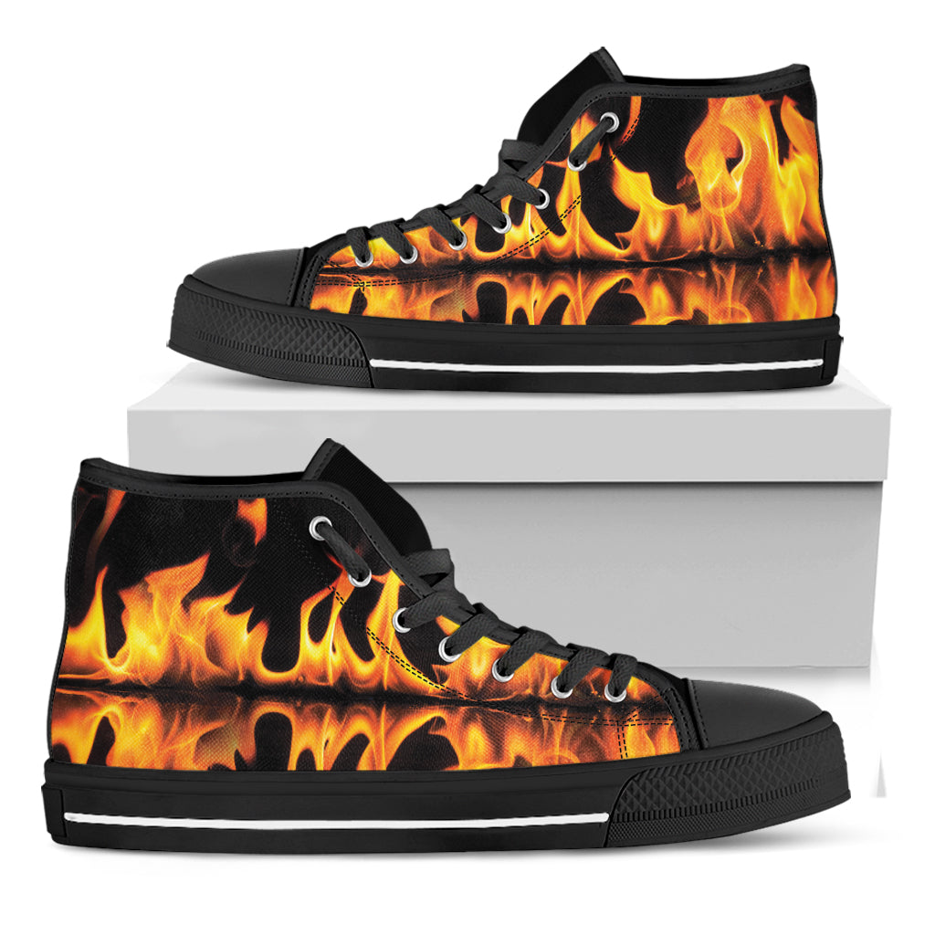 Fire Flame Burning Print Black High Top Shoes