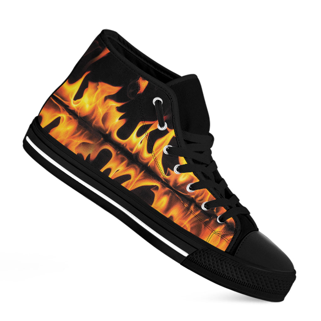 Fire Flame Burning Print Black High Top Shoes