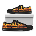 Fire Flame Burning Print Black Low Top Sneakers