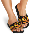 Fire Flame Burning Print Black Slide Sandals