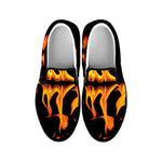 Fire Flame Burning Print Black Slip On Shoes