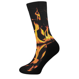 Fire Flame Burning Print Crew Socks