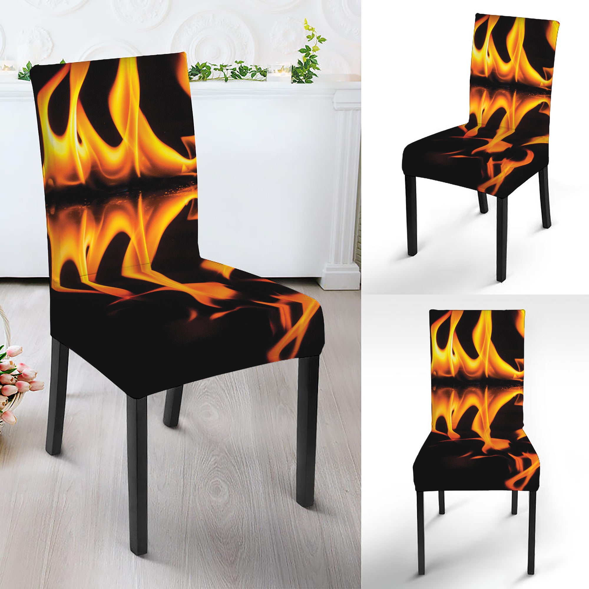 Fire Flame Burning Print Dining Chair Slipcover