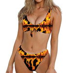 Fire Flame Burning Print Front Bow Tie Bikini