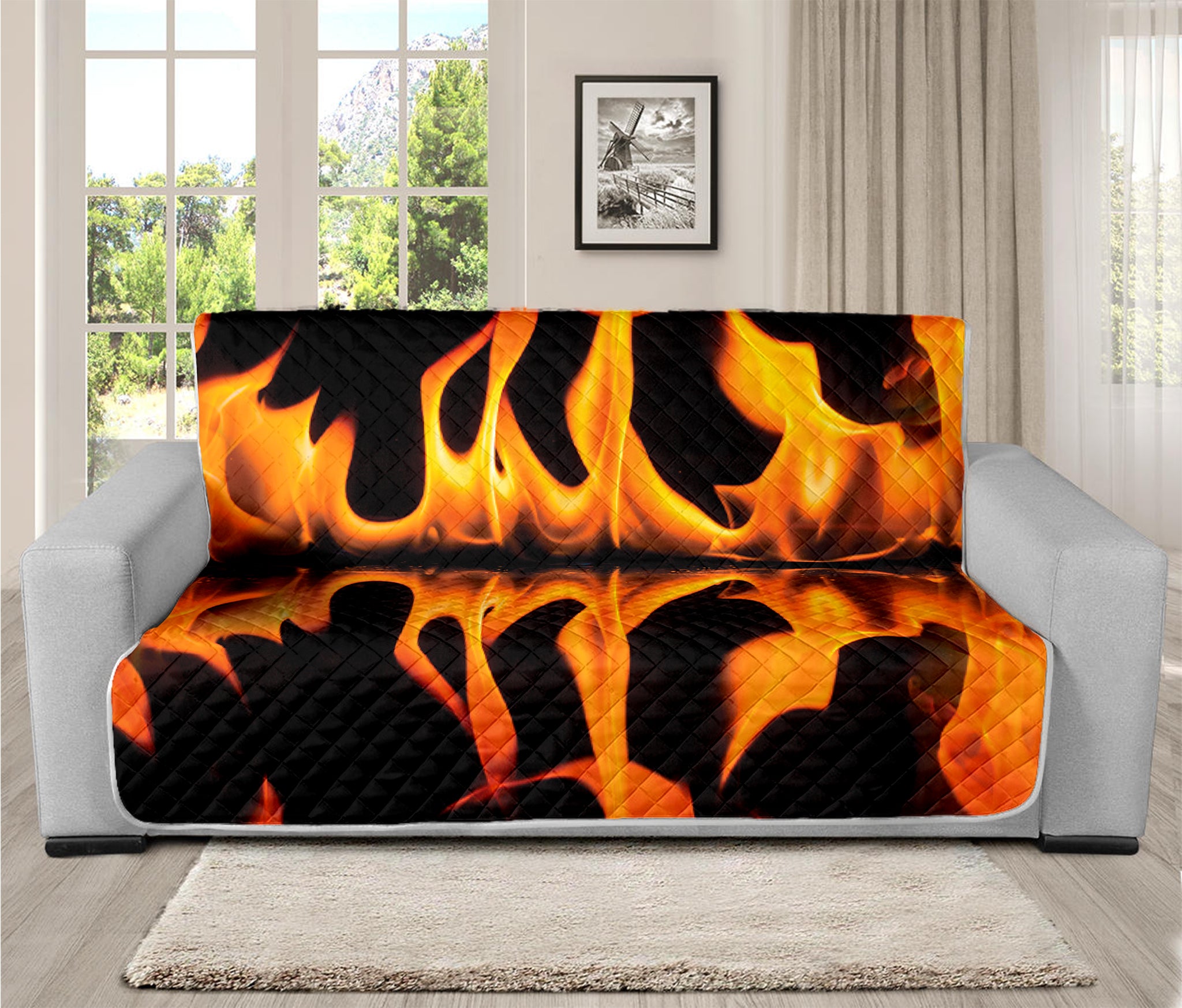 Fire Flame Burning Print Futon Protector